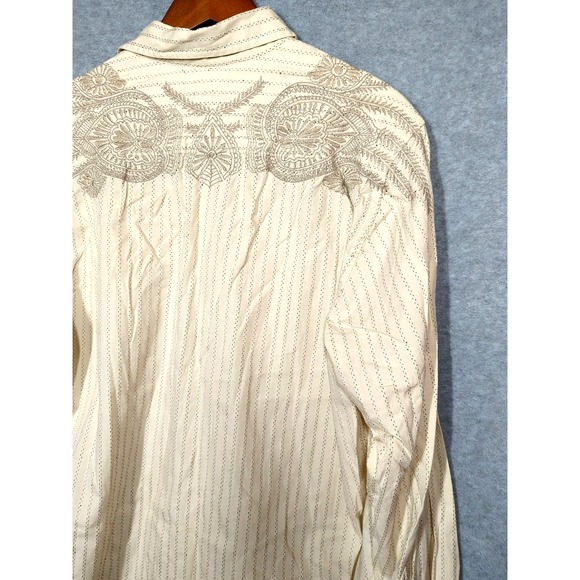 Vtg Lucky Brand Shirt Men L Embroidered Back Long Sleeve Hipster Cool Guy Hippy - Picture 2 of 12